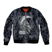 Khonsu Ancient Egyptian Sleeve Zip Bomber Jacket with Dark Celtic Knot Pattern, Baboon Guardian Symbol, and Moon Healer Motif - Wonder Print Shop