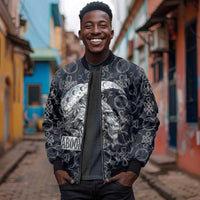 Khonsu Ancient Egyptian Sleeve Zip Bomber Jacket with Dark Celtic Knot Pattern, Baboon Guardian Symbol, and Moon Healer Motif - Wonder Print Shop