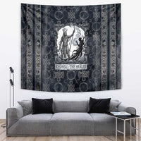 Khonsu Ancient Egyptian Tapestry with Dark Celtic Knot Pattern, Baboon Guardian Symbol, and Moon Healer Motif - Wonder Print Shop