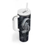 Khonsu Ancient Egyptian Tumbler With Handle with Dark Celtic Knot Pattern, Baboon Guardian Symbol, and Moon Healer Motif - Wonder Print Shop