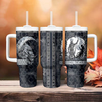 Khonsu Ancient Egyptian Tumbler With Handle with Dark Celtic Knot Pattern, Baboon Guardian Symbol, and Moon Healer Motif - Wonder Print Shop