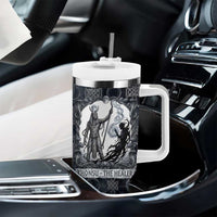 Khonsu Ancient Egyptian Tumbler With Handle with Dark Celtic Knot Pattern, Baboon Guardian Symbol, and Moon Healer Motif - Wonder Print Shop