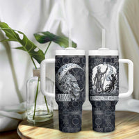 Khonsu Ancient Egyptian Tumbler With Handle with Dark Celtic Knot Pattern, Baboon Guardian Symbol, and Moon Healer Motif - Wonder Print Shop