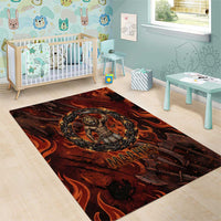 Maahes Area Rug Ancient Egyptian Fiery Red Flame - Roaring Lion Head - Wonder Print Shop