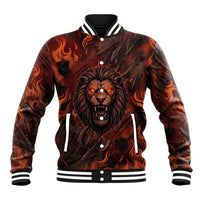Maahes Baseball Jacket Ancient Egyptian Fiery Red Flame - Roaring Lion Head - Wonder Print Shop