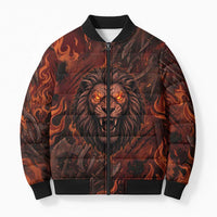 Maahes Bomber Puffer Jacket Ancient Egyptian Fiery Red Flame - Roaring Lion Head - Wonder Print Shop