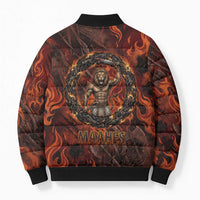 Maahes Bomber Puffer Jacket Ancient Egyptian Fiery Red Flame - Roaring Lion Head - Wonder Print Shop