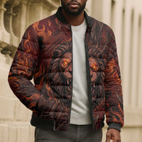 Maahes Bomber Puffer Jacket Ancient Egyptian Fiery Red Flame - Roaring Lion Head - Wonder Print Shop