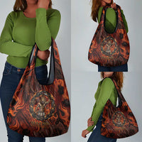 Maahes Grocery Bag Ancient Egyptian Fiery Red Flame - Roaring Lion Head - Wonder Print Shop
