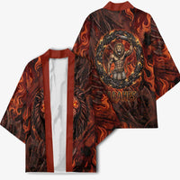 Maahes Kimono Ancient Egyptian Fiery Red Flame - Roaring Lion Head - Wonder Print Shop
