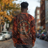 Maahes Long Sleeve Shirt Ancient Egyptian Fiery Red Flame - Roaring Lion Head - Wonder Print Shop