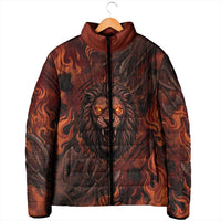 Maahes Padded Jacket Ancient Egyptian Fiery Red Flame - Roaring Lion Head - Wonder Print Shop