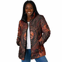 Maahes Padded Jacket Ancient Egyptian Fiery Red Flame - Roaring Lion Head - Wonder Print Shop