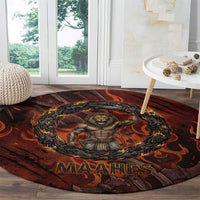 Maahes Round Carpet Ancient Egyptian Fiery Red Flame - Roaring Lion Head - Wonder Print Shop