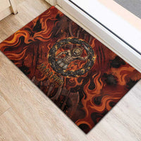 Maahes Rubber Doormat Ancient Egyptian Fiery Red Flame - Roaring Lion Head - Wonder Print Shop