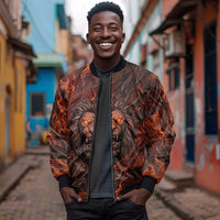 Maahes Sleeve Zip Bomber Jacket Ancient Egyptian Fiery Red Flame - Roaring Lion Head - Wonder Print Shop