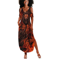 Maahes Summer Maxi Dress Ancient Egyptian Fiery Red Flame - Roaring Lion Head - Wonder Print Shop