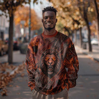 Maahes Sweatshirt Ancient Egyptian Fiery Red Flame - Roaring Lion Head - Wonder Print Shop