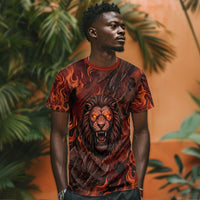 Maahes T shirt Ancient Egyptian Fiery Red Flame - Roaring Lion Head - Wonder Print Shop