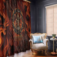 Maahes Window Curtain Ancient Egyptian Fiery Red Flame - Roaring Lion Head - Wonder Print Shop