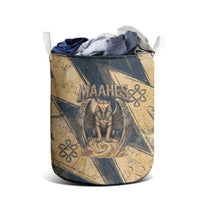 Maahes Ancient Egyptian Laundry Basket Geometric Pattern Winged Lion Deity, and Sacred Lotus Motif - Wonder Print Shop
