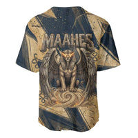 Maahes Ancient Egyptian Baseball Jersey Geometric Pattern Winged Lion Deity, and Sacred Lotus Motif - Wonder Print Shop