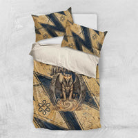 Maahes Ancient Egyptian Bedding Set Geometric Pattern Winged Lion Deity, and Sacred Lotus Motif - Wonder Print Shop
