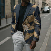 Maahes Ancient Egyptian Blazer Geometric Pattern Winged Lion Deity, and Sacred Lotus Motif - Wonder Print Shop