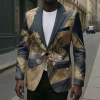 Maahes Ancient Egyptian Blazer Geometric Pattern Winged Lion Deity, and Sacred Lotus Motif - Wonder Print Shop