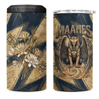 Maahes Ancient Egyptian 4 in 1 Can Cooler Tumbler Geometric Pattern Winged Lion Deity, and Sacred Lotus Motif - Wonder Print Shop