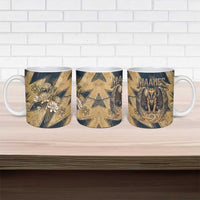 Maahes Ancient Egyptian Ceramic Mug Geometric Pattern Winged Lion Deity, and Sacred Lotus Motif - Wonder Print Shop