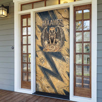 Maahes Ancient Egyptian Door Cover Geometric Pattern Winged Lion Deity, and Sacred Lotus Motif - Wonder Print Shop