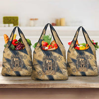 Maahes Ancient Egyptian Grocery Bag Geometric Pattern Winged Lion Deity, and Sacred Lotus Motif - Wonder Print Shop