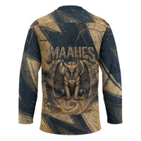 Maahes Ancient Egyptian Hockey Jersey Geometric Pattern Winged Lion Deity, and Sacred Lotus Motif - Wonder Print Shop