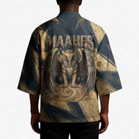 Maahes Ancient Egyptian Kimono Geometric Pattern Winged Lion Deity, and Sacred Lotus Motif - Wonder Print Shop