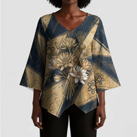 Maahes Ancient Egyptian Kimono Sleeve Blouse Geometric Pattern Winged Lion Deity, and Sacred Lotus Motif - Wonder Print Shop