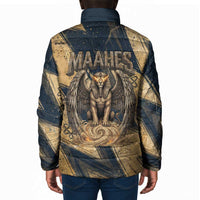 Maahes Ancient Egyptian Padded Jacket Geometric Pattern Winged Lion Deity, and Sacred Lotus Motif - Wonder Print Shop