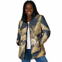 Maahes Ancient Egyptian Padded Jacket Geometric Pattern Winged Lion Deity, and Sacred Lotus Motif - Wonder Print Shop