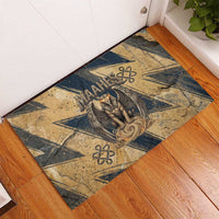 Maahes Ancient Egyptian Rubber Doormat Geometric Pattern Winged Lion Deity, and Sacred Lotus Motif - Wonder Print Shop