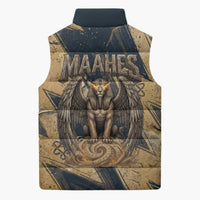 Maahes Ancient Egyptian Sleeveless Puffer Jacket Geometric Pattern Winged Lion Deity, and Sacred Lotus Motif - Wonder Print Shop