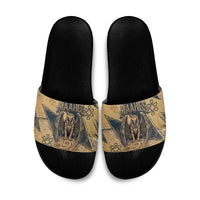 Maahes Ancient Egyptian Slide Sandals Geometric Pattern Winged Lion Deity, and Sacred Lotus Motif - Wonder Print Shop