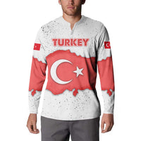 Turkey Flag Map Red and White Button Sweatshirt with National Symbol
