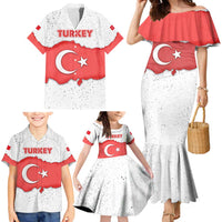 Turkey Flag Map Red and White Family Matching Mermaid Dress and Hawaiian Shirt with National Symbol