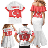 Turkey Flag Map Red and White Family Matching Mermaid Dress and Hawaiian Shirt with National Symbol