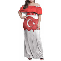 Turkey Flag Map Red and White Family Matching Off Shoulder Maxi Dress and Hawaiian Shirt with National Symbol