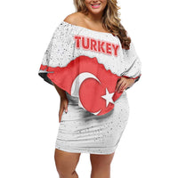 Turkey Flag Map Red and White Family Matching Off Shoulder Short Dress and Hawaiian Shirt with National Symbol