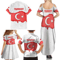 Turkey Flag Map Red and White Family Matching Summer Maxi Dress and Hawaiian Shirt with National Symbol