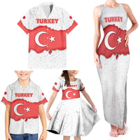 Turkey Flag Map Red and White Family Matching Tank Maxi Dress and Hawaiian Shirt with National Symbol