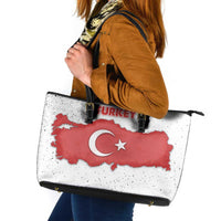 Turkey Flag Map Red and White Leather Tote Bag with National Symbol