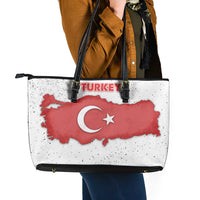Turkey Flag Map Red and White Leather Tote Bag with National Symbol